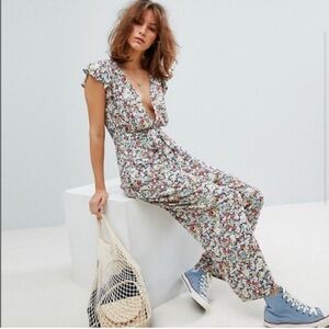 Free People Ruffle Your Feathers Floral Jumpsuit